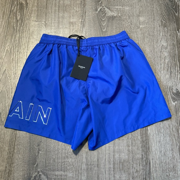BALMAIN**Blue Embossed Logo Men’s Swim Shorts**Med. $689 - Picture 4 of 4